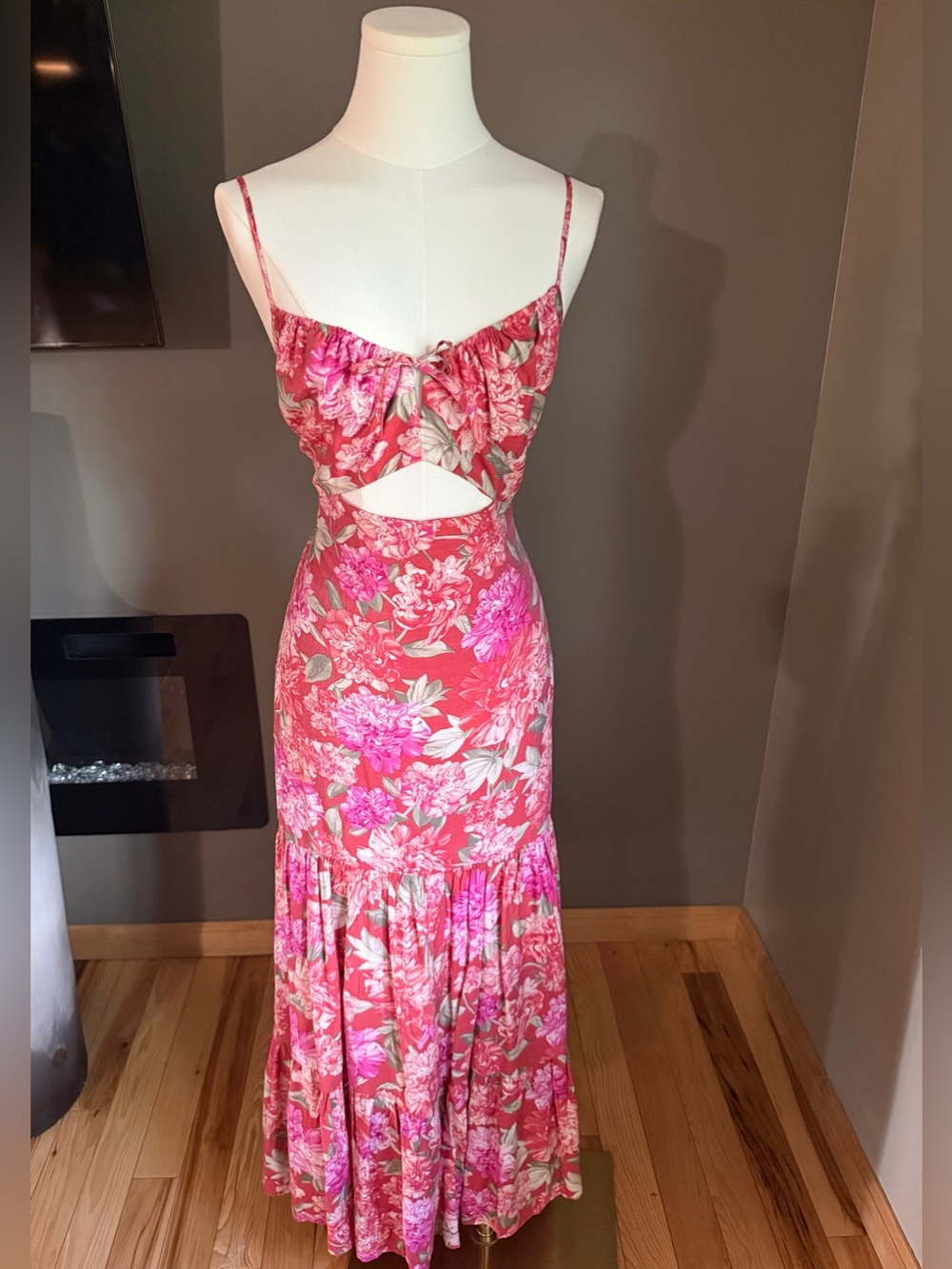 Express Pink Floral Cutout Maxi Dress Size S